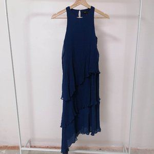 BCBGMAXAZRIA Blue  asymmetrical Dress With Ruffles